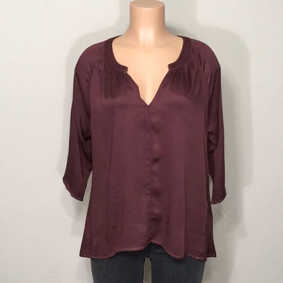 Burgundy Romy Rayon High/Low Cross-Back Top. New - Picture 2 of 8